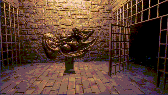 Cara opens the secret wall with the gargoyle.
